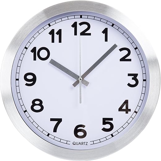 Everyday Home 12 Inch Brushed Aluminum Wall Clock, Silver