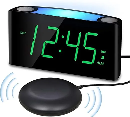 Extra Loud Vibrating Alarm Clock with Bed Shaker for Heavy Sleeper Deaf Hard of Hearing, Large LED Display Digital Clock for Bedroom,Dimmer,Night Light,USB Phone Charger,Battery Backup,Senior Teen Kid