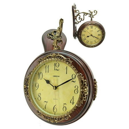 Fabulous Antique Incredible 2 Side Wall Clock Double Face Hanging Clock