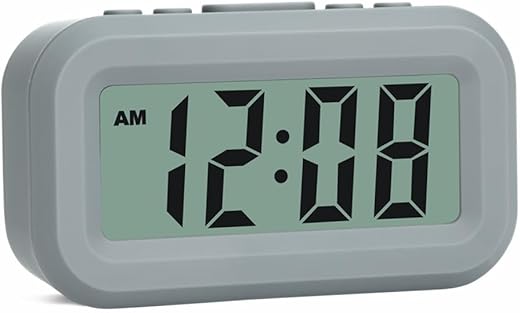 FAMICOZY Small Digital Alarm Clock,Easy to Read,Simple Operation,Constant Backlight On/Off,Crescendo Alarm,9 Min Snooze,12/24Hr,Bedside Travel Alarm Clock,AAA Battery Operated,Grey