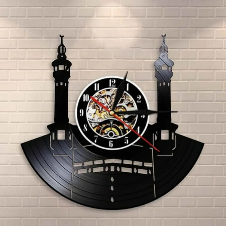 Famous City Mecca Wall Sign Vinyl Wall Clock,Vinyl Record Clock Wall Art Black Handmade Art Home Unique Gift idea