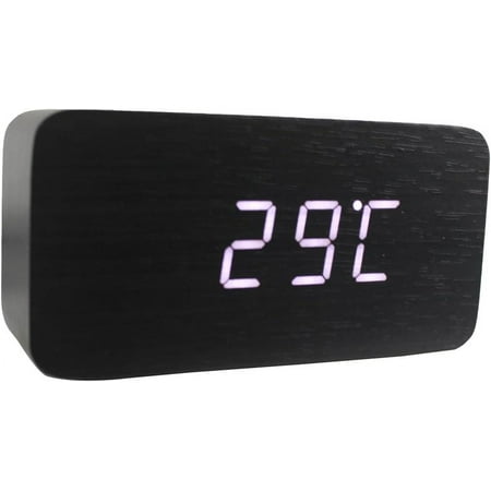 Fashion Square Mini Black Wood Grain White Led Light Alarm Clock With Time And Temp[3117]