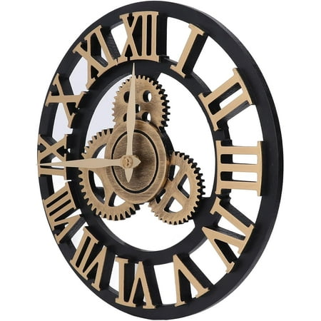 FC-Retro Wall Clock, Large 3D Industrial Style Retro Wall Clock, 34CM Vintage Wooden Gear Clock, Numerals Display for Home Living Room Decoration (A)-21909