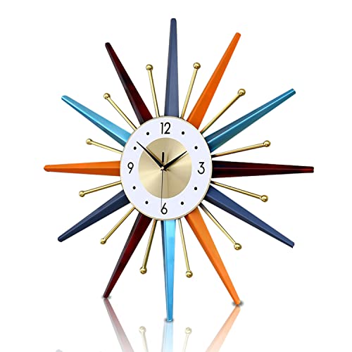 FIELDY Large Wall Clock 31 Inch Mid Century Wall Clock Starburst Clock Non Ticking Battery Operated 3D Wall Clock Home Décor for Living Room, Kitchen, Dining Room, Bedroom