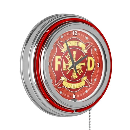 Fire Fighter Retro Neon Analog Wall Clock with Pull Chain