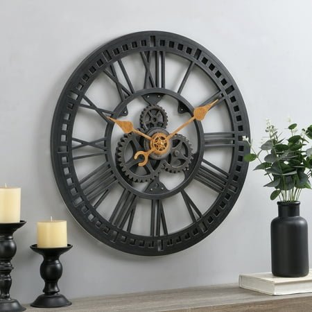 FirsTime & Co. Bronze Roman Gear Wall Clock, Industrial, Analog, 24 x 2 x 24 in