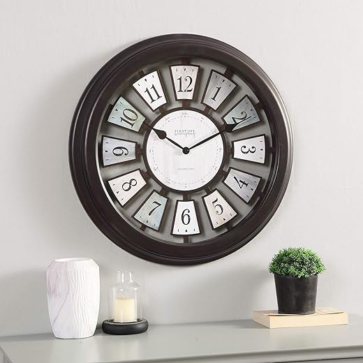 FirsTime & Co. Mercantile Plaques Wall Clock, Black & Gray, 22.5 x 2.75 x 22.5 ,