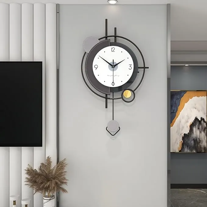 FLEBLE Modern Wall Clocks for Living Room Decor Large Pendulum Wall Clock Battery Operated Non-Ticking Silent for Kitchen,Bedroom,Office Metal Decorative Wall Clock for House Indoor 14 * 24 inch