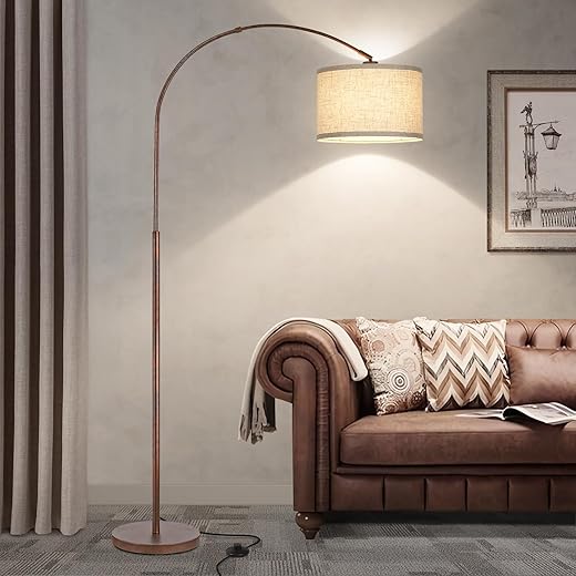 Floor Lamp for Living Room, Vintage Arc Floor Lamp with Adjustable Lamp Head, Tall Pole Lamp with On/Off Pedal Switch, Over Couch Arched Reading Light for Bedroom, Office, Study Room (Antique Bronze)