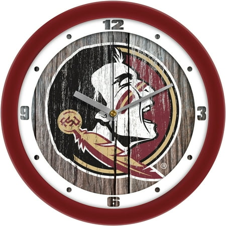 Florida State Seminoles 11.5'' Suntime Premium Glass Face Weathered Wood Wall Clock