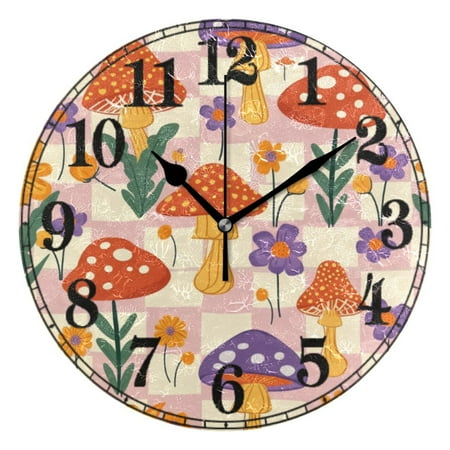 Flowers Mushrooms Grid 10 Silent Wall Clock Non-Ticking Battery Clocks