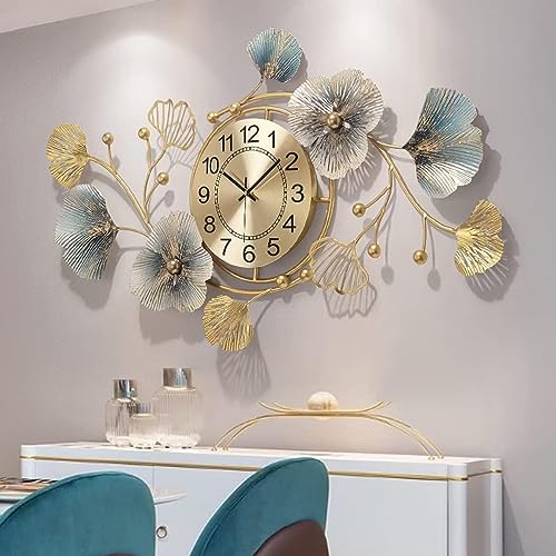 Fmnnfp Large Wall Clock 37 Inch Creative Metal Ginkgo Leaf Design Wall Clock Silent Non Ticking Decoration Wall Clocks for Living Room Bedroom Home