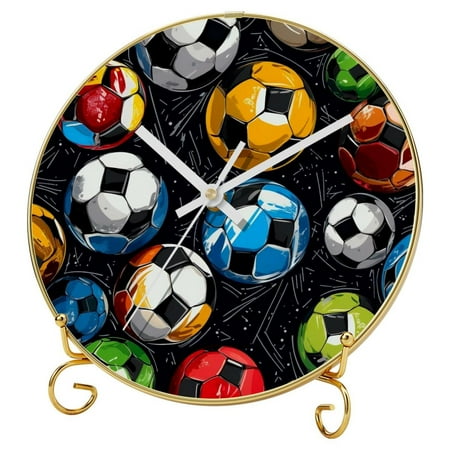 Football Round Printed Wall Clocks with Hooks and Gold Stand - Silent, Non-Ticking - Versatile for Home, Office, and Classroom