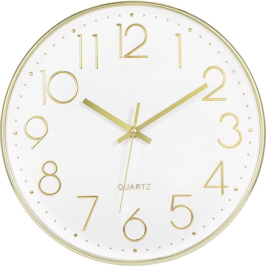 Foxtop Gold Wall Clock 12 Inch Silent Non-Ticking Battery Operated Round Modern Wall Clock for Living Room Bedroom Kitchen Home Office Decor