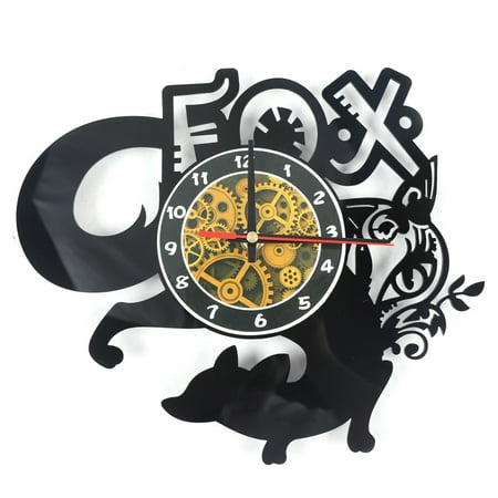 Fox Vinyl Record Wall Clock Wild Animal Woodland Acrylic Wall Clock 12'' Quartz