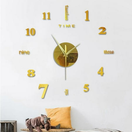 Frameless Diy Wall Mute Clock 3D Mirror Surface Sticker Home Office Decor LED light