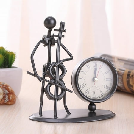 FuChenYu Smart Ornament Stainless Steel Small Desk Clock Retro Personality Clock Birthday Table Alarm Clock With Musical Instruments Gadgets Decoration Craft