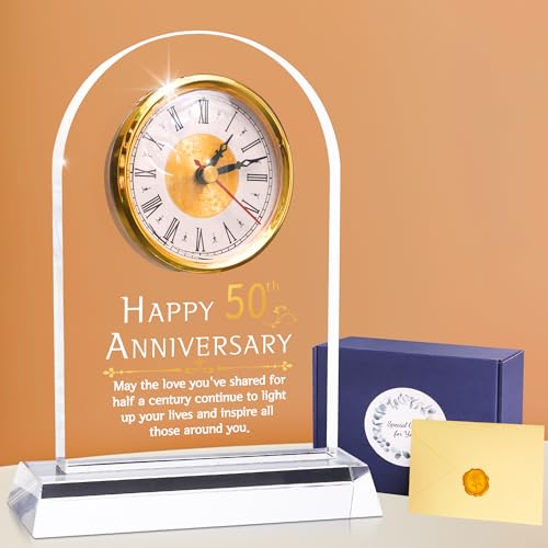 FULLOSUN Happy 50th Wedding Anniversary Decorations Clock Gifts,50 Years of Marriage Desk Table Clock,Golden Wedding for Grandparents Old Men Women Parents Couple Friends