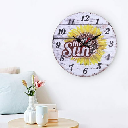 GARENAS Sunrise Alarm Clock 30cm Retro Style Sunflower Wall Clock Home Living Room Bedroom Decoration Wall Clock