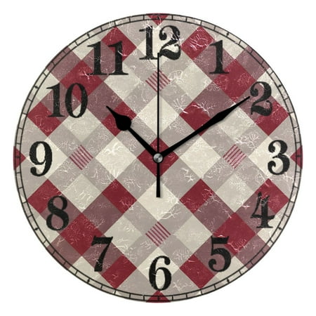 Geometric Checkered Grid Pattern Silent Wall Clock 10 Non-Ticking Battery Clock