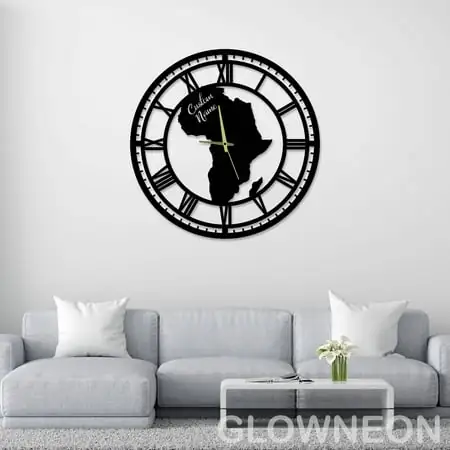 Glowneon Custom Black Africa Map Clock Wall Art, Africa Map Clocks