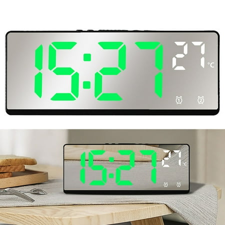 Gpoty Large Alarm Clock 6.8 LED Digital display Dual Alarm with Temperature and Date for Seniors Simple Big Number Green Alarm Clocks,LED Mirror Electronic Clocks with Adjustable Brightness&Volume