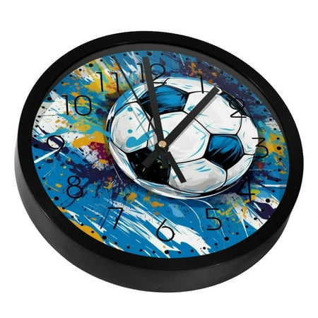 Grunge Football Soccers Silent Wall Clock, Non Ticking Battery Operated 9.8 Inch Wall Clocks for Bedroom Kitchen Home Office School Art Decor