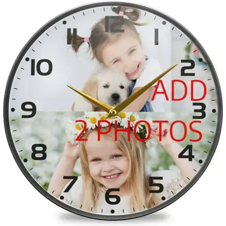 GZHJMY Custom Photo Wall Clock Round Wall Clock Silent Non Ticking Wall Clocks Battery Operated for Home Office School Decor Personalized Design Your Text Logo Clock, Custom 2 Photos Collage