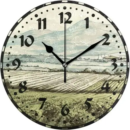 GZHJMY Vintage Italian Landscape Wall Clock, Silent Non Ticking 10 Inch Battery Operated Wall Clocks, Easy to Read Clock for Home Kitchen Living Room Bathroom Office Decor