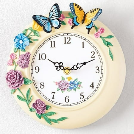 Hand-Painted Floral Butterfly Wall Clock