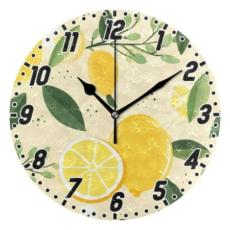 Hand Drawn Lemons Wall Clock 9.8 inch Battery Operated Clocks Non-Ticking Silent for Bedroom Office Kitchen Living Room