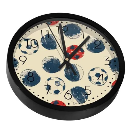 Hand Drawn Soccer Silent Wall Clock, Non Ticking Battery Operated 9.8 Inch Wall Clocks for Bedroom Kitchen Home Office School Art Decor