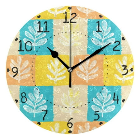 Hand Painted Maple Leaves in Square Seamless Round Wall Clock Silent Battery Operated Home Decor for Living Room Bedroom