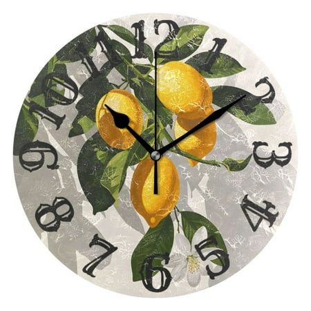 Hanging Lemons 10 inch Wall Clocks Non Ticking Easy to Read Battery Decorative for Home Bathroom Kitchen Bedroom Living Room