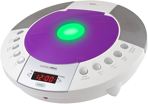 HANNLOMAX HX-330CD CD Player, FM Radio, Bluetooth, Alarm Clock, Red LED Display, USB Port for Charging and MP3 Playback, Aux-in, Remote Control Included, AC Operation only. (Purple)