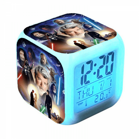 HANNTAOO Digital Alarm Clock for Kids, Cartoon Star Wars Pattern 7 LED Color Changing Wake Up Clock with Thermometer Function and Night Light, Gift for Boys Girls A93-2104 HTNL#1577