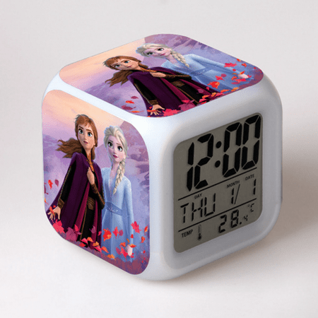 HANNTAOO Digital Alarm Clock for Kids, Frozen Pattern 7 LED Color Changing Wake Up Clock with Thermometer Function and Night Light, Gift for Boys Girls A93-028 HTNL#1026