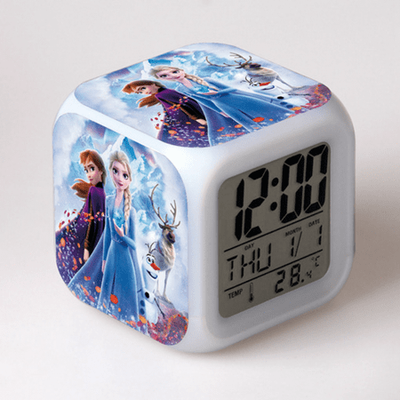 HANNTAOO Digital Alarm Clock for Kids, Frozen Pattern 7 LED Color Changing Wake Up Clock with Thermometer Function and Night Light, Gift for Boys Girls A93-027 HTNL#1025