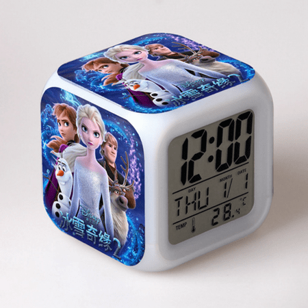 HANNTAOO Digital Alarm Clock for Kids, Frozen Pattern 7 LED Color Changing Wake Up Clock with Thermometer Function and Night Light, Gift for Boys Girls A93-021 HTNL#1019