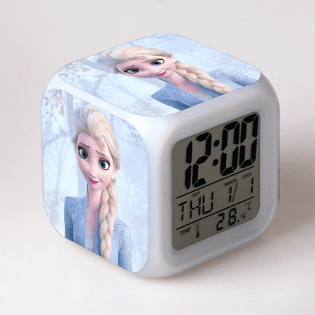 HANNTAOO Digital Alarm Clock for Kids, Frozen Pattern 7 LED Color Changing Wake Up Clock with Thermometer Function and Night Light, Gift for Boys Girls A93-032 HTNL#1030