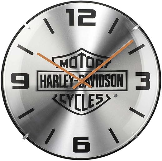 Harley-Davidson Embossed Bar & Shield Dome Metal Clock, 14 inch - Silver