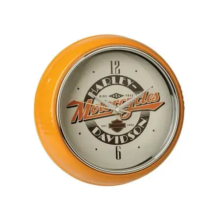 Harley-Davidson Ride Free Retro Metal Diner Clock - Orange Housing HDL-16643, Harley Davidson