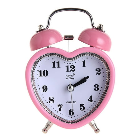 Heart Shape Bell Alarm Clock No Ticking Silent Night Light for Time Clocks