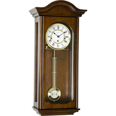 Hermle 26 Walnut Brown and White Antique Regulator Pendulum Wall Clock