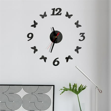 Herrnalise 3D DIY Frameless Wall Clock for LivingRoom Decor Large Modern Design Sticker Butterfly Clocks for Bedroom 3D Mirror Surface Wall Clocks Decoration Unique Stick on Wall Clocks