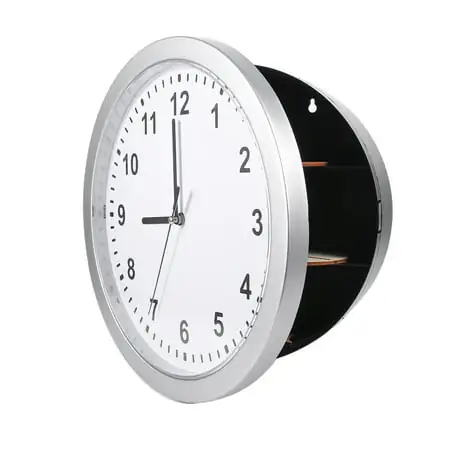 Hidden Secret Wall Clock Safe - Discreet Storage for Valuables, Jewelry, Cash, with 3 Shelves, Modern Design, Silver, 25cm Diameter