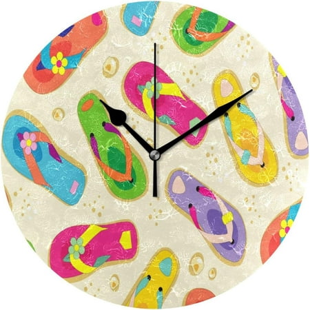 Hidove Round Digital Clock Yellow Colorful Flip Flops Creative Decorative Quiet Not Ticking Clock,Bedroom Living Room Bathroom Kitchen Office Wall Ornament (Black 10x10In)