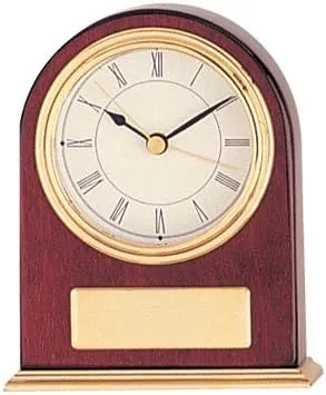 High Gloss Piano Finish Rosewood Quartz Desk Clock with Brass Trim and Plate