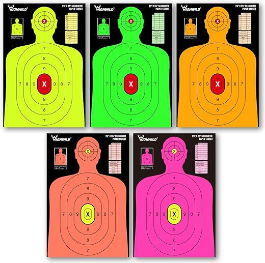 Highwild 23X35 Inch Shooting Range Silhouette Paper Target - 5 Fluorescent Colors - Suitable for Handguns, Rifles, Airguns, BB Guns