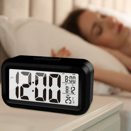 Hohaski Radio Alarm Clocks for Bedrooms Upgraded Digital Alarm Clock 4.3In Led Display with Temperature Larger Lound Light Control Portable Snooze Calendar Brightness with Battery Powered Alarm Clock